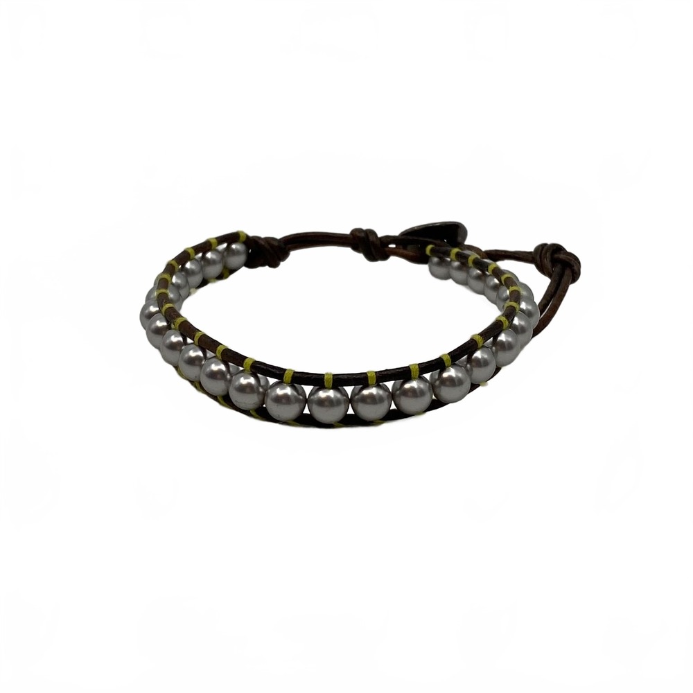 Chan Luu Silver Brown Beaded Leather Bracelet | OS Regular